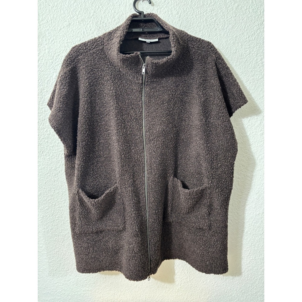 Bryn Walker Vest Women XS Brown Oversized Sherpa Fleece Lagenlook Zip Up